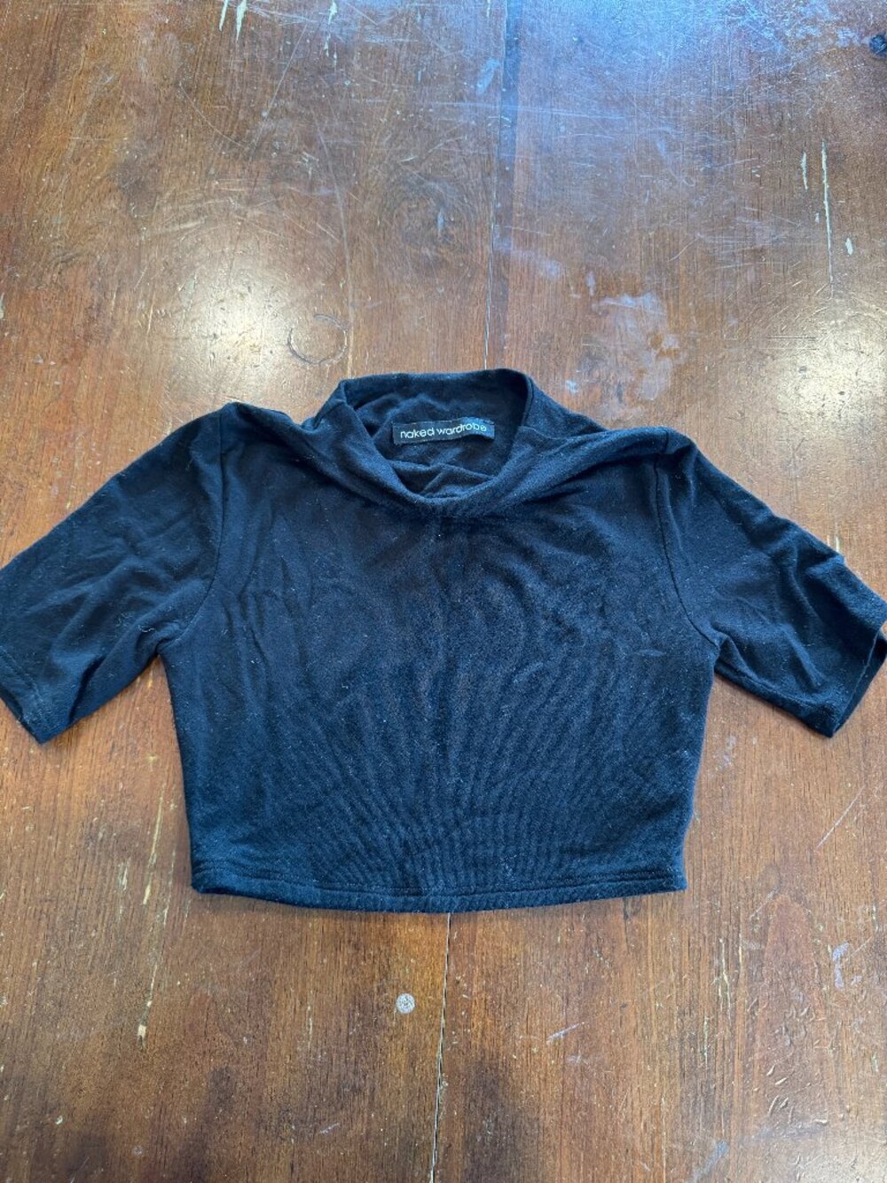 Naked Wardrobe Black Cropped Mock Neck Top Fitted